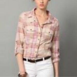 Free People tan plaid button down size M